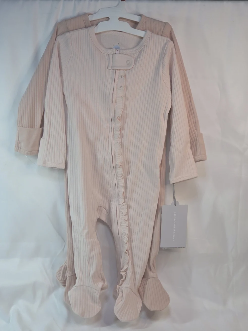 2 Pc. Cloud Island Ribbed Pink Footed One-Piece Pajama 3-6M